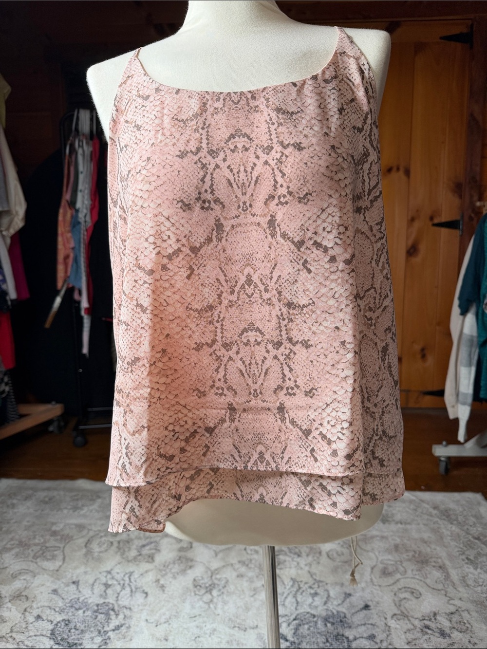 Rachel Zoe Blush Pink Snake-Print Sleeveless Layered Cami